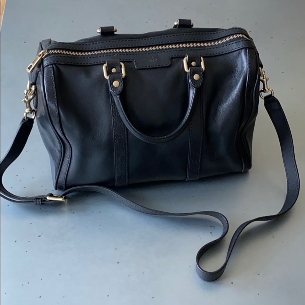 Authentic black leather Gucci bowler bag